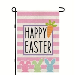 Happy‎ Easter Bunnies Pink Stripes Garden Flag 12 x 18 double sided